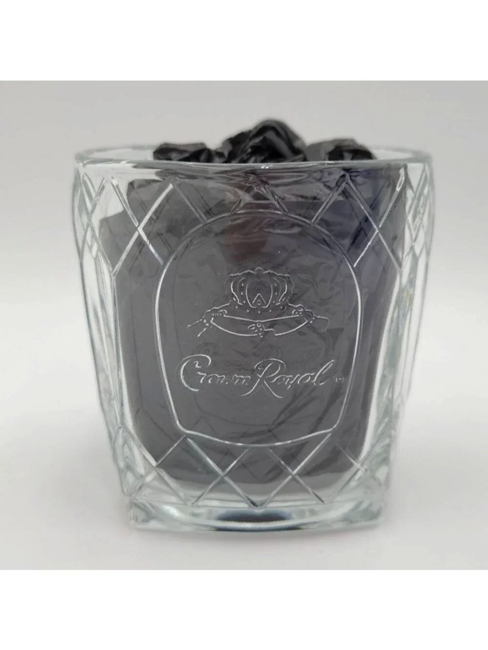 Crown Royal Etched Logo Diamond Pattern Whiskey Low Ball Glasses Set Of 2 10 oz